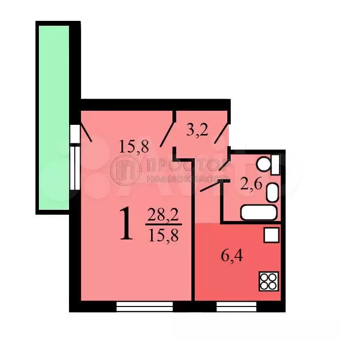 1-к. квартира, 30,1 м, 8/9 эт. - Фото 0
