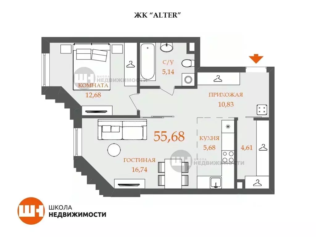 1-к кв. Санкт-Петербург просп. Шаумяна, 14 (55.7 м) - Фото 0