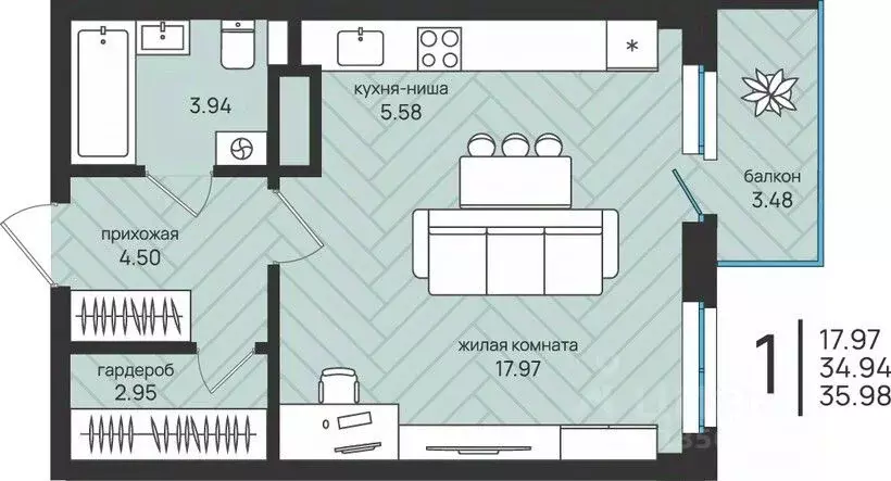 1-к кв. Архангельская область, Архангельск Московский просп. (35.98 м) - Фото 0