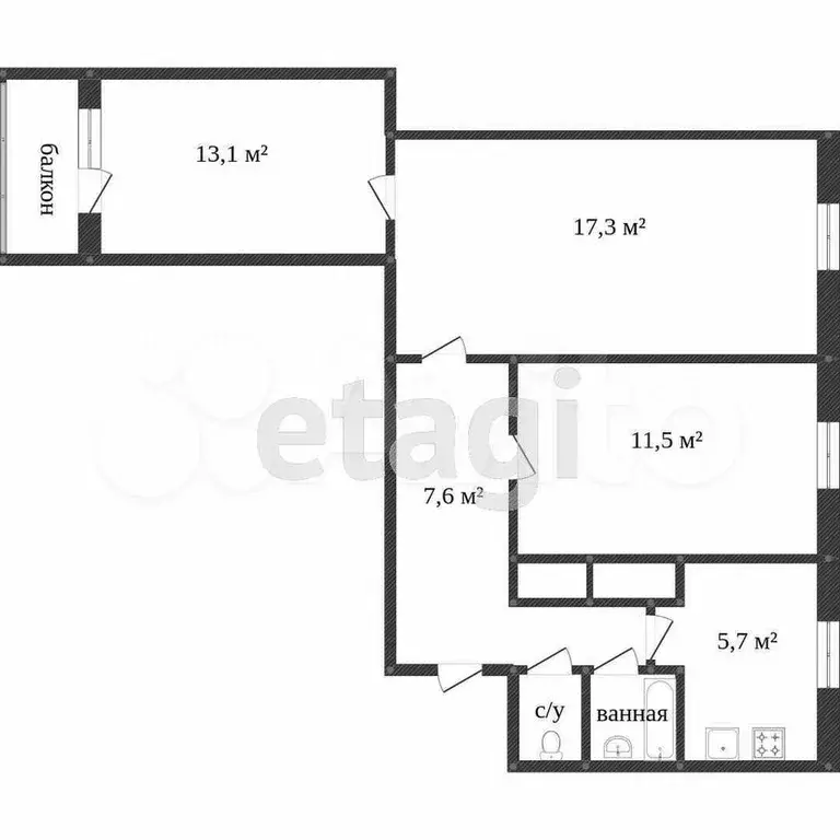 3-к. квартира, 58,2 м, 2/9 эт. - Фото 0
