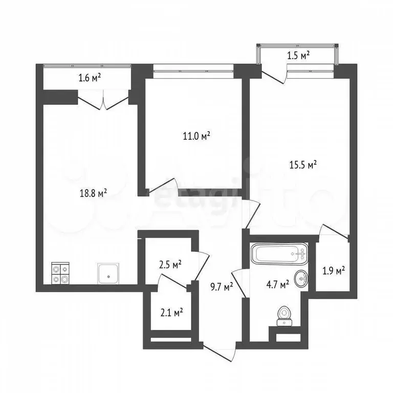 2-к. квартира, 69,9 м, 4/6 эт. - Фото 1