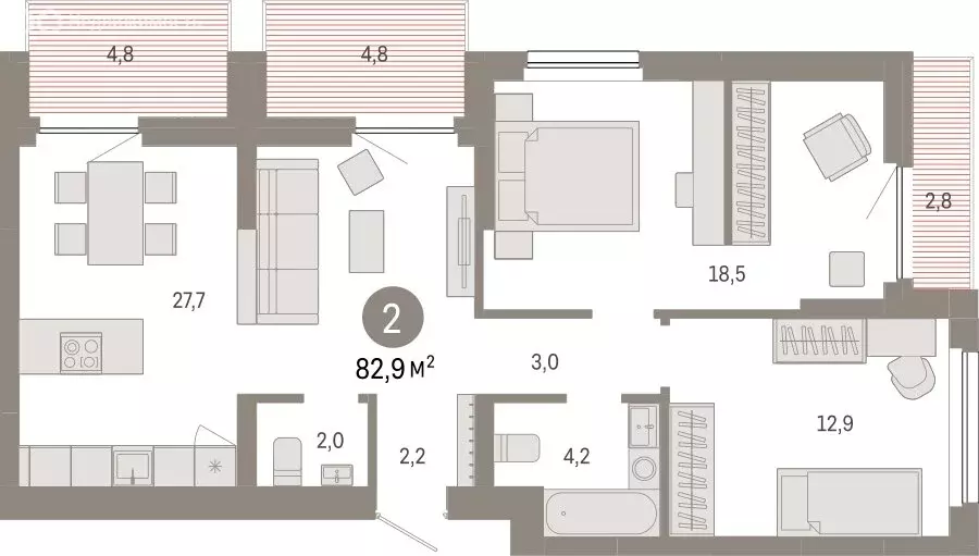 2-комнатная квартира: Новосибирск, квартал Лебедевский (82.9 м) - Фото 1