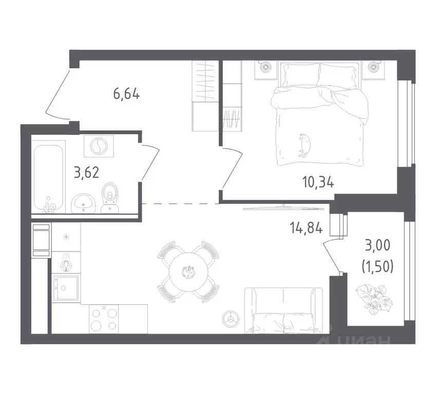 1-к кв. Ленинградская область, Всеволожский район, Свердловское ... - Фото 1