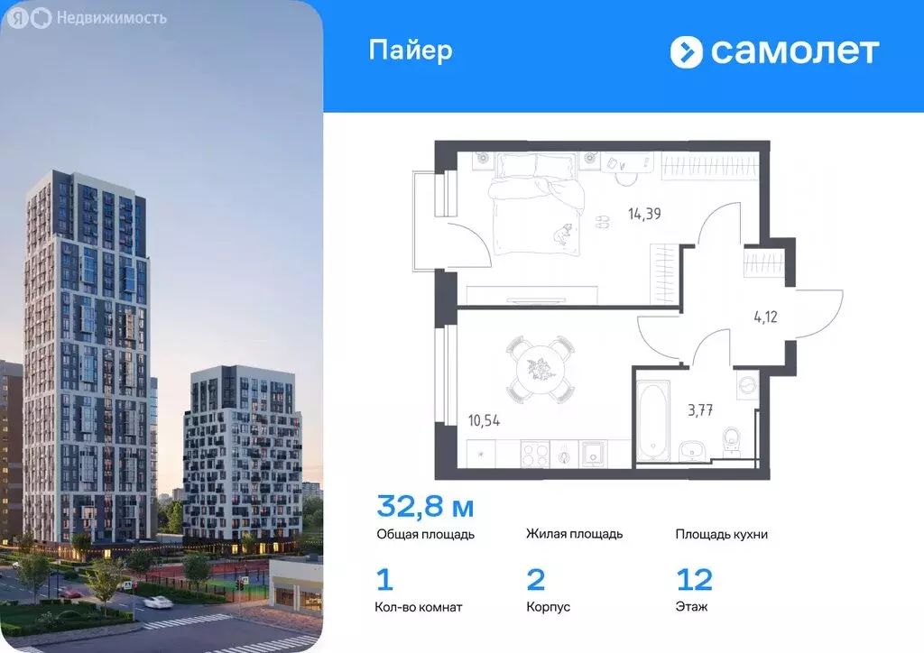 1-комнатная квартира: Екатеринбург, улица Лётчиков, 15В (32.82 м) - Фото 0