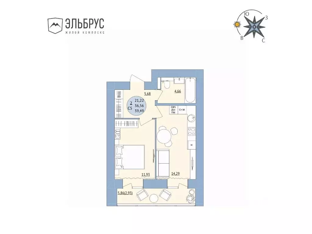 2-к кв. Башкортостан, Уфа Кавказская ул., 24 (39.49 м) - Фото 0