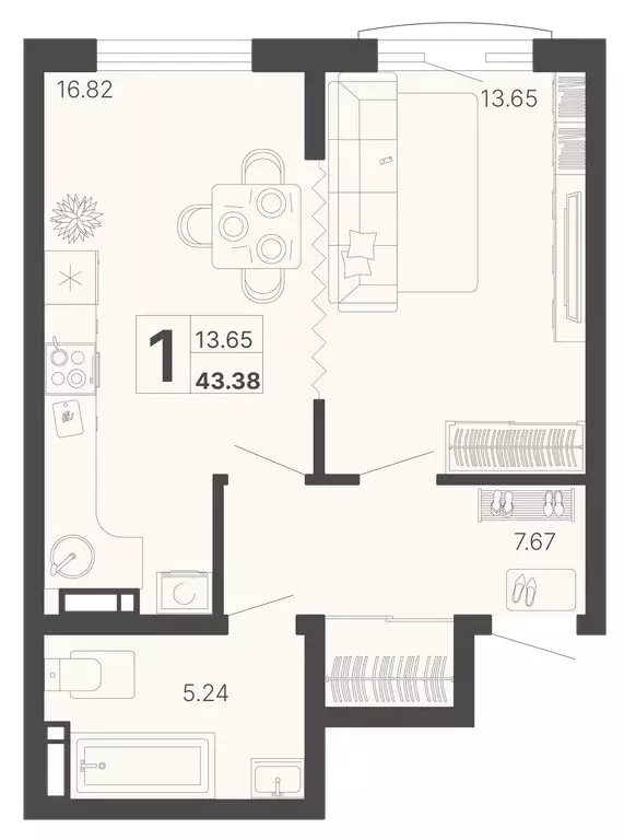 1-комнатная квартира: Сочи, микрорайон КСМ (43.38 м) - Фото 0