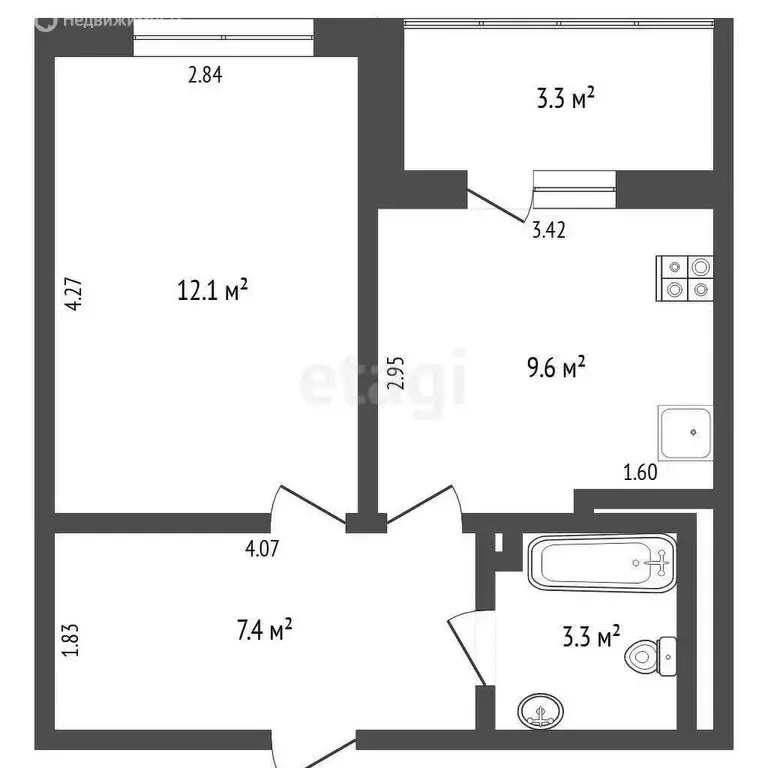 1-комнатная квартира: Тюмень, улица Газовиков, 51 (34 м) - Фото 1