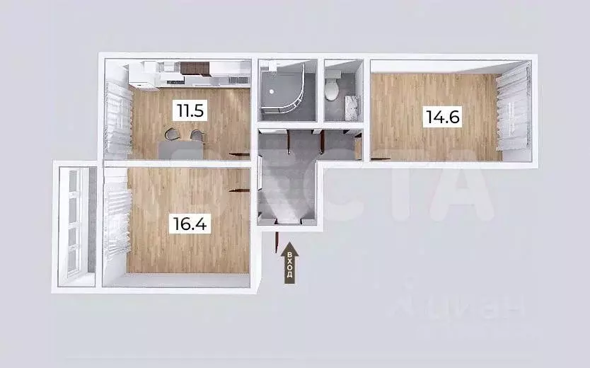 2-к кв. Омская область, Омск ул. Перелета, 18 (55.3 м) - Фото 1