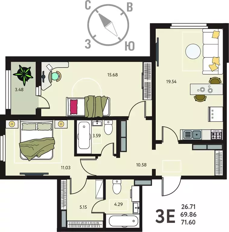 2-комнатная квартира: Курск, улица Энгельса, 115/6 (71.6 м) - Фото 0