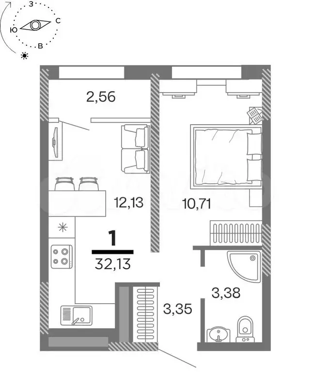 1-к. квартира, 32,1 м, 22/25 эт. - Фото 0