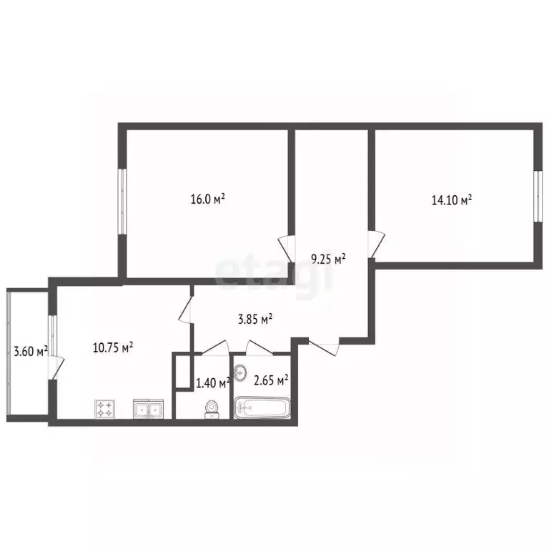 2-к кв. Ленинградская область, Всеволожск ул. Джанкойская, 1к1 (58.2 ... - Фото 2