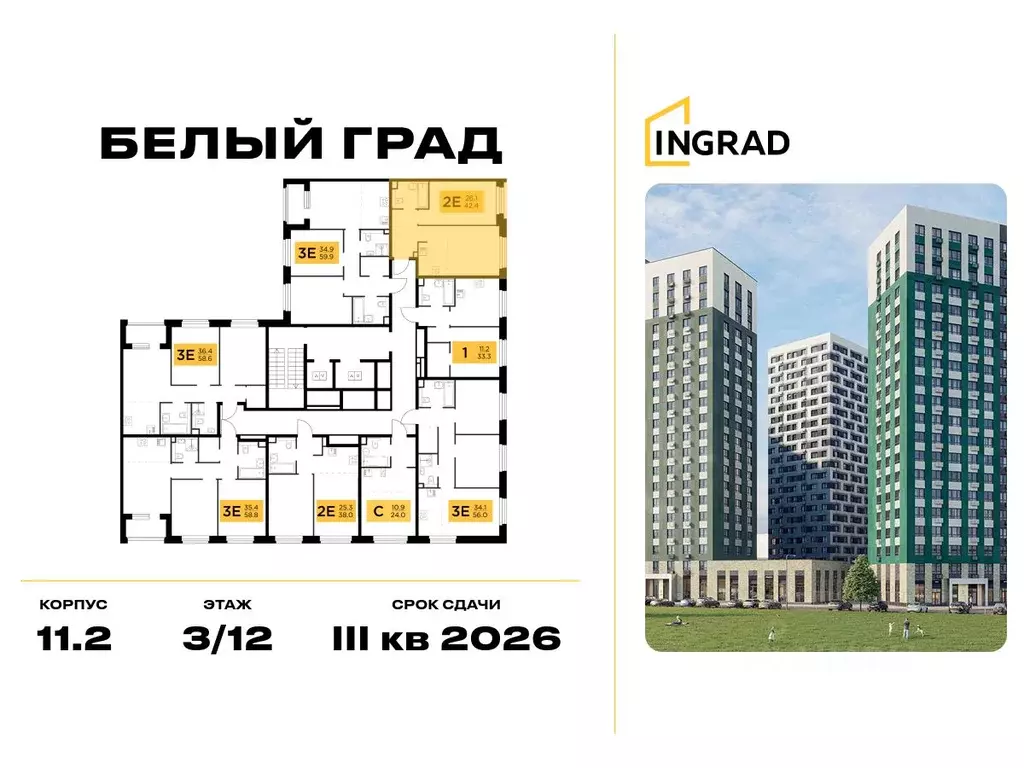 1-к кв. Московская область, Мытищи Белый Grad жилой комплекс (42.4 м) - Фото 1