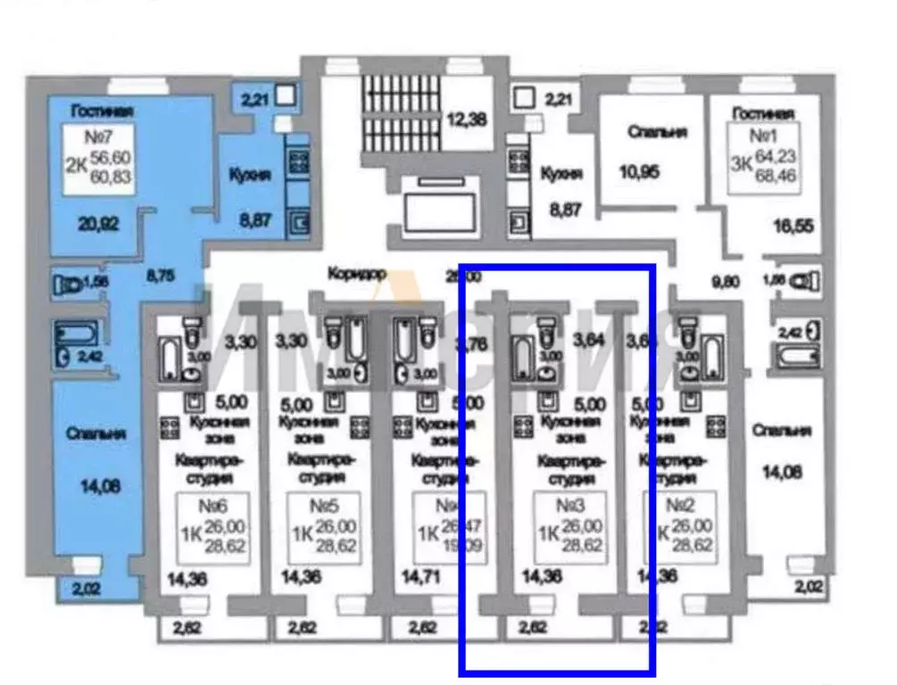 Квартира-студия: Саратов, улица имени Академика Н.Н. Семёнова, 13 (26 ... - Фото 1