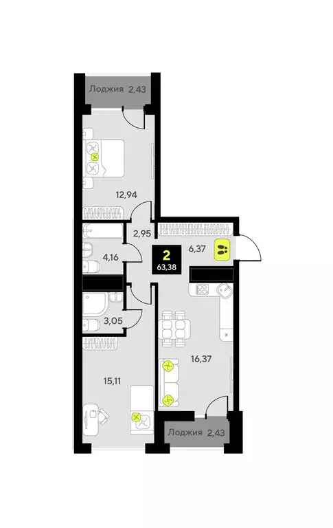 2-комнатная квартира: Тюмень, улица Андрея Приказнова, 7 (63.38 м) - Фото 0