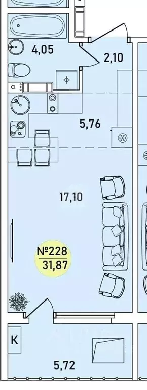 Студия Ярославская область, Ярославль 2-й мкр,  (31.87 м) - Фото 1