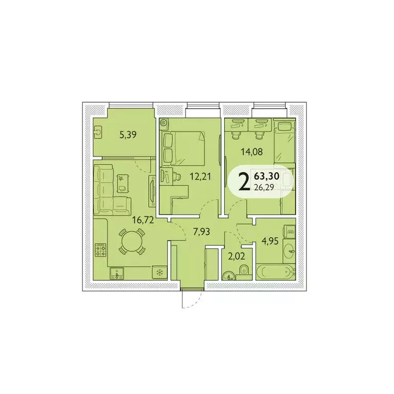 2-комнатная квартира: Брянский район, посёлок Мичуринский, микрорайон ... - Фото 1