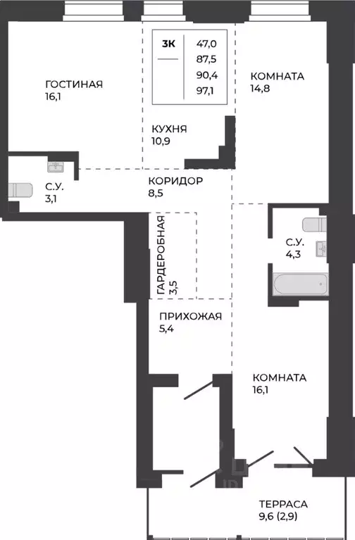 3-к кв. Алтайский край, Барнаул ул. Шумакова, 7к2 (90.4 м) - Фото 0