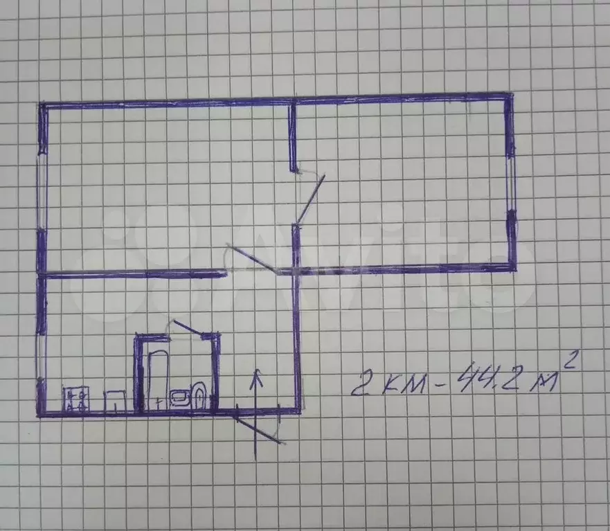 2-к. квартира, 44,2 м, 1/5 эт. - Фото 0