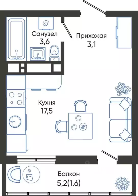 Студия Краснодарский край, Новороссийск Облака 3 жилой комплекс (25.8 ... - Фото 0
