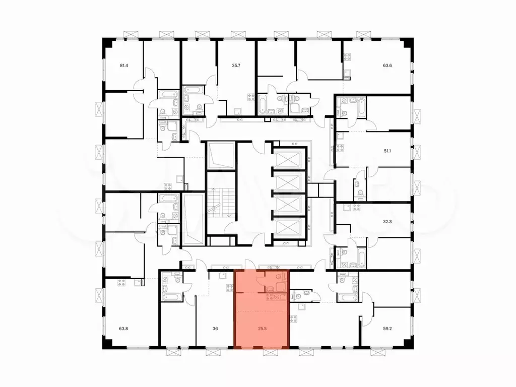 Квартира-студия, 25,2 м, 32/33 эт. - Фото 1