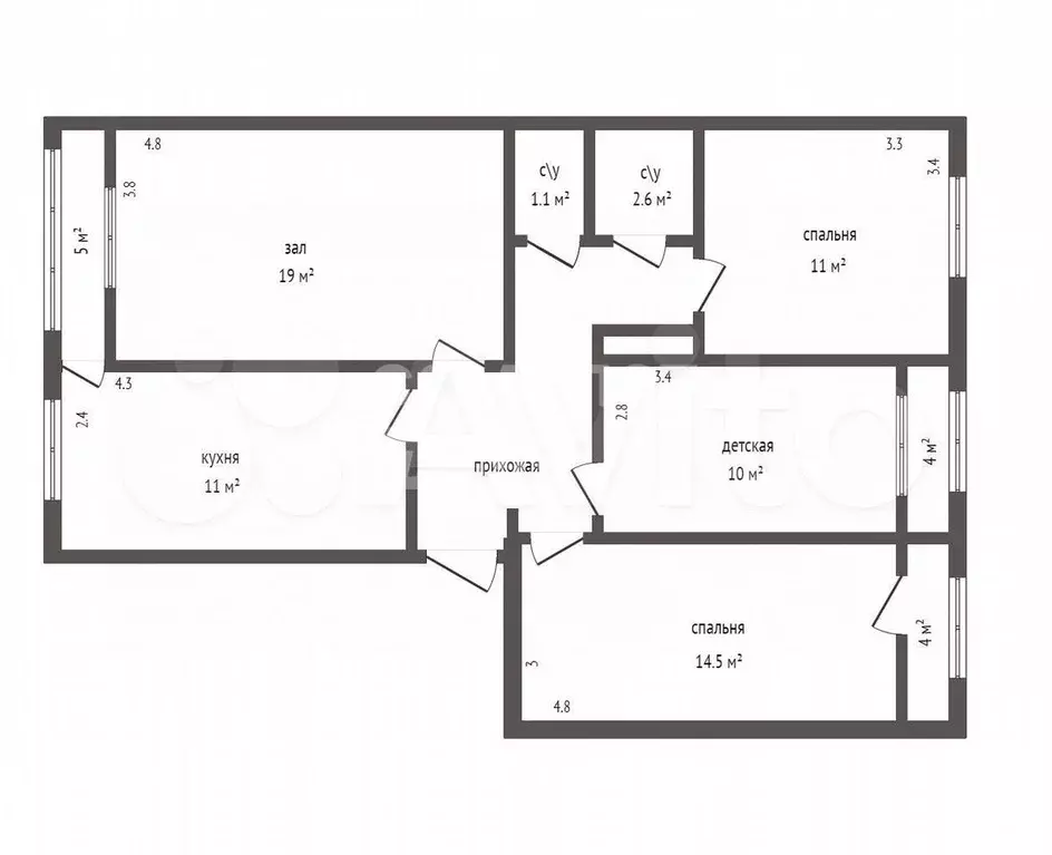 4-к. квартира, 88 м, 4/5 эт. - Фото 0