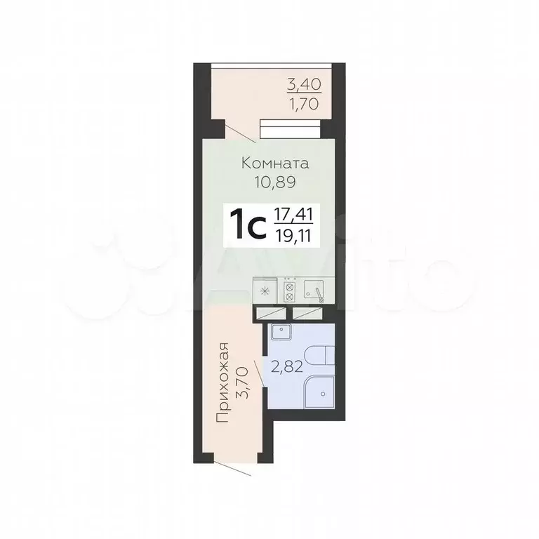 Квартира-студия, 19,1 м, 10/21 эт. - Фото 0