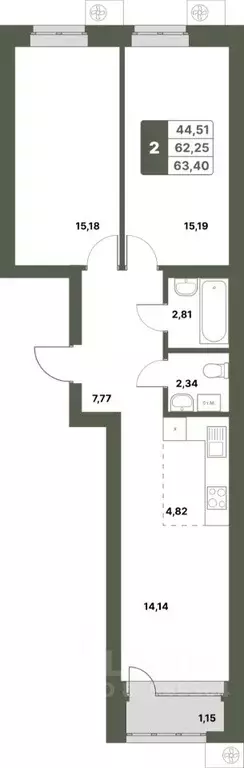 2-к кв. Башкортостан, Уфимский район, с. Миловка  (63.4 м) - Фото 1
