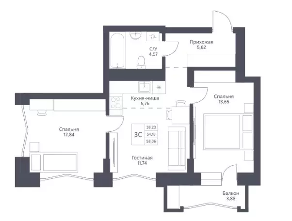 Продаётся 3-к квартира, 54.18 м - Фото 0