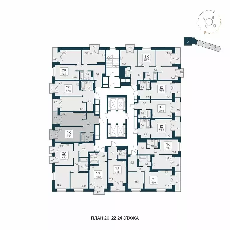 1-комнатная квартира: Новосибирск, ЖК Расцветай на Красном (49.1 м) - Фото 1