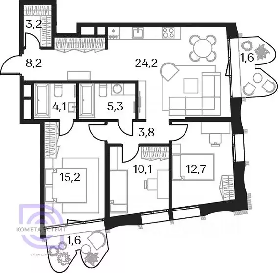 4-к кв. Москва Сельскохозяйственная ул., 24Ак1 (90.4 м) - Фото 1