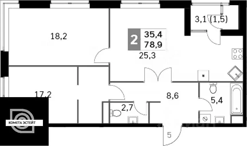 3-к кв. Москва Строительный проезд, вл9/13 (79.0 м) - Фото 1