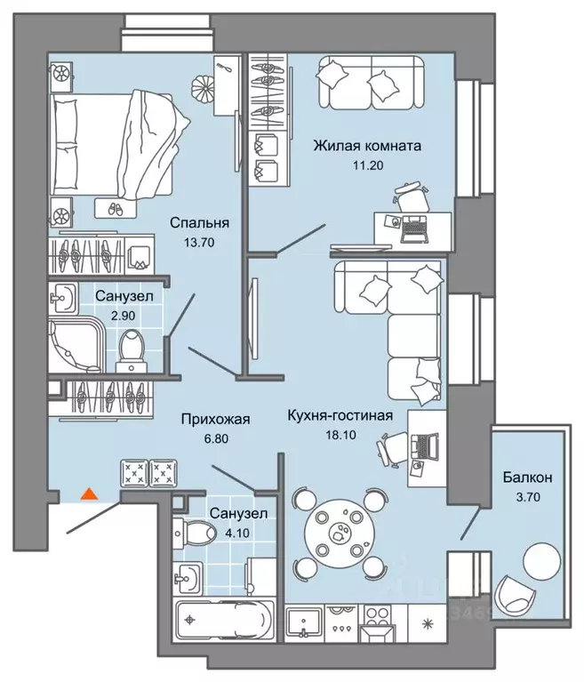 2-к кв. Пермский край, Пермь ул. Дзержинского, 31Б (58.0 м) - Фото 2