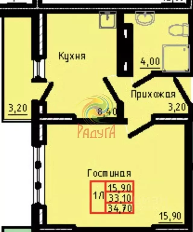 1-к кв. Ивановская область, Иваново Дюковская ул., 27А (35.0 м) - Фото 2