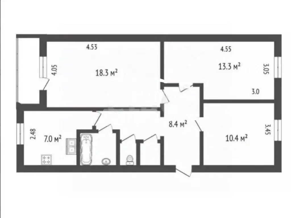 3-к кв. Санкт-Петербург ул. Коммуны, 48Б (61.2 м) - Фото 1