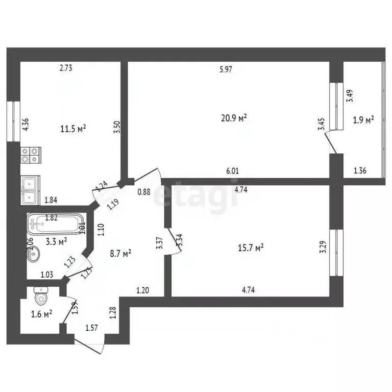 2-к кв. Мордовия, Рузаевка ул. Терешковой, 72 (61.7 м) - Фото 1