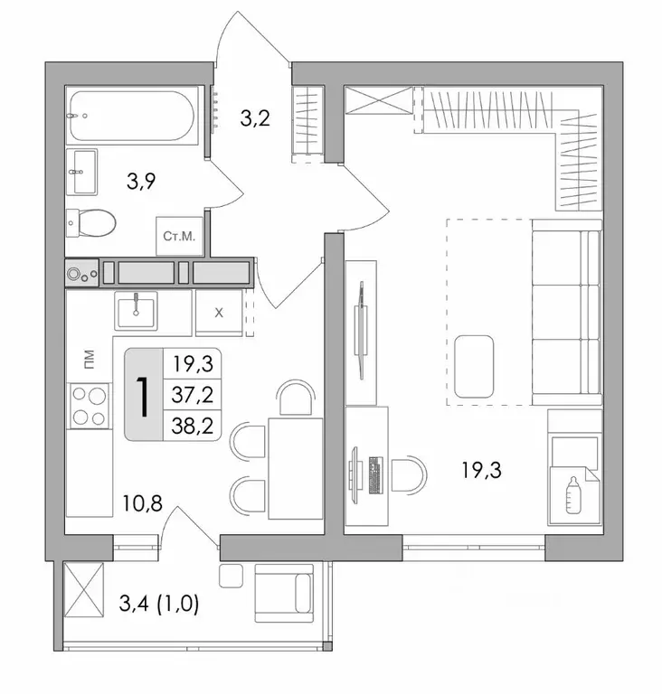 1-к кв. Воронежская область, Воронеж ул. Шидловского, 28/1 (38.2 м) - Фото 1