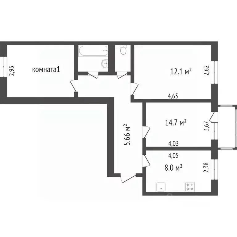 3-к кв. Бурятия, Улан-Удэ просп. Строителей, 18 (64.0 м) - Фото 2