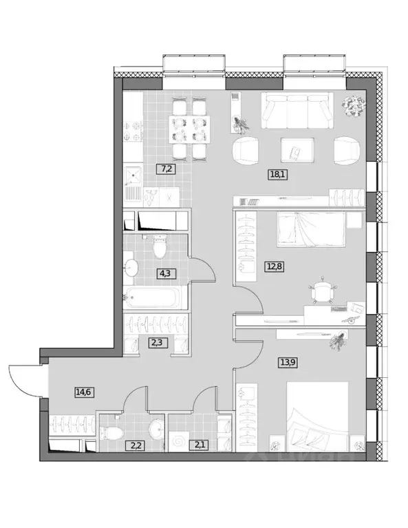 3-к кв. Москва Аминьевское ш., 4Дк3литА (77.5 м) - Фото 1