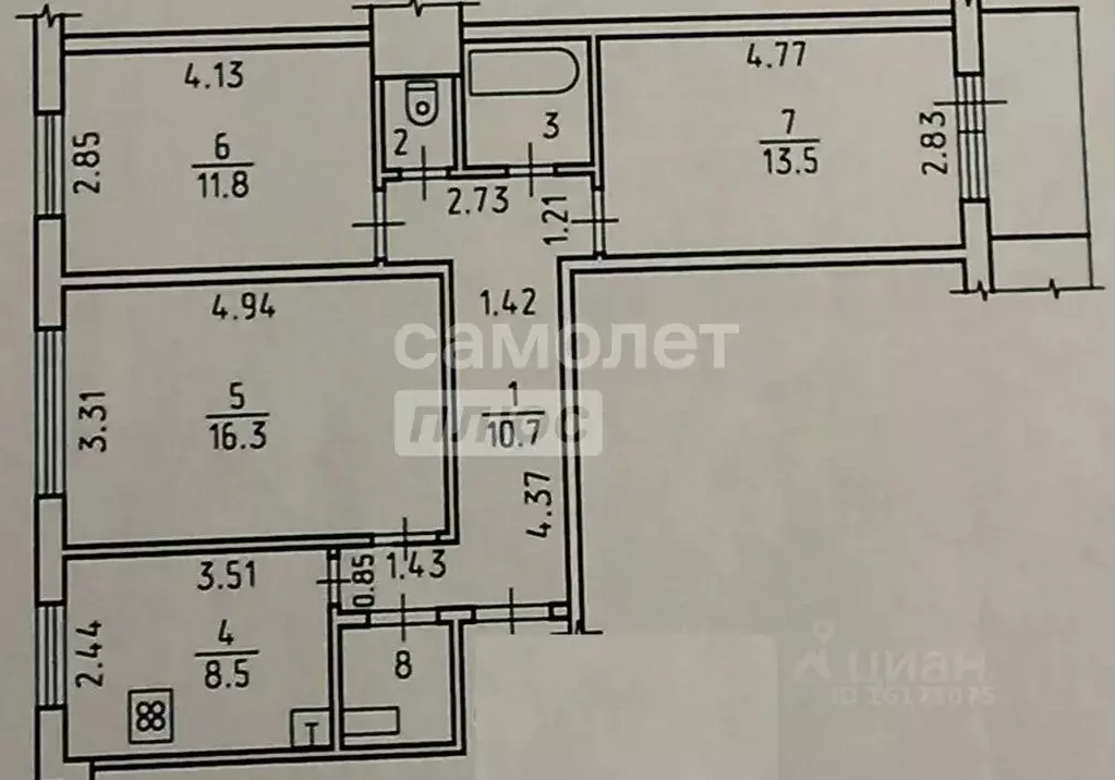 3-к кв. Челябинская область, Челябинск ул. Танкистов, 193В (65.0 м) - Фото 2