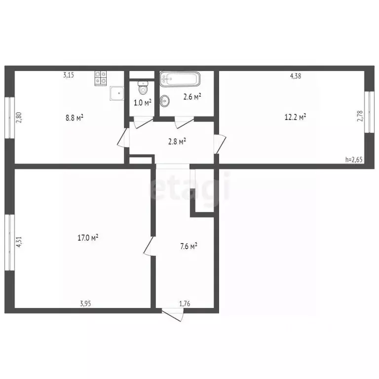 2-к кв. Кемеровская область, Прокопьевск ул. Есенина, 68 (52.0 м) - Фото 2