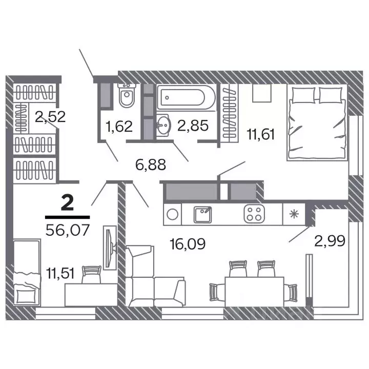 2-к кв. Рязанская область, Рязань Петра и Февронии жилой комплекс ... - Фото 1