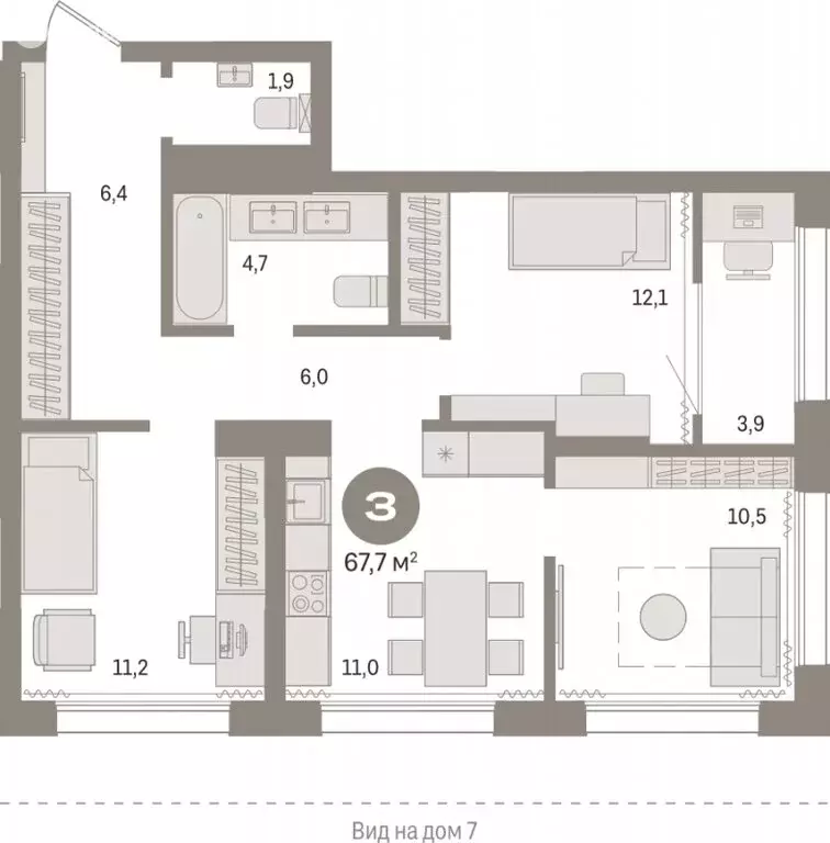 2-комнатная квартира: Тюмень, Краснооктябрьская улица, 4к3 (67.73 м) - Фото 0