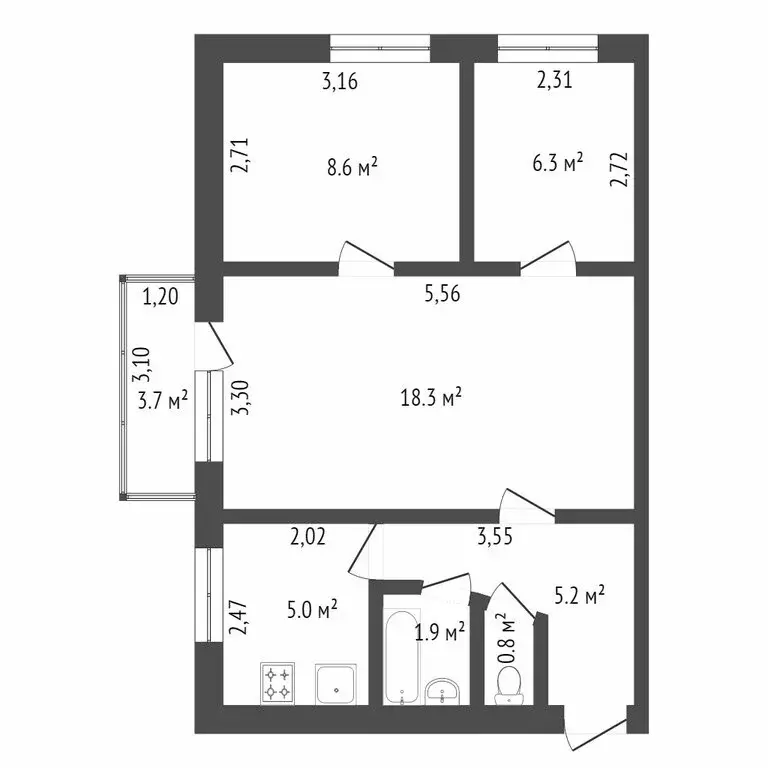 3-комнатная квартира: Севастополь, улица Горпищенко, 127к8 (57 м) - Фото 0