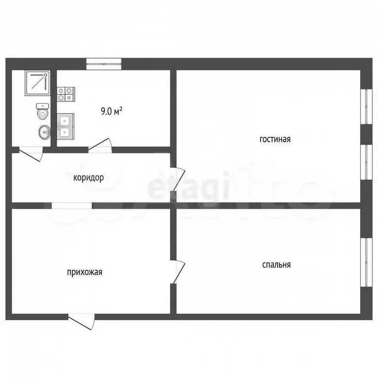 2-к. квартира, 50 м, 1/2 эт. - Фото 0