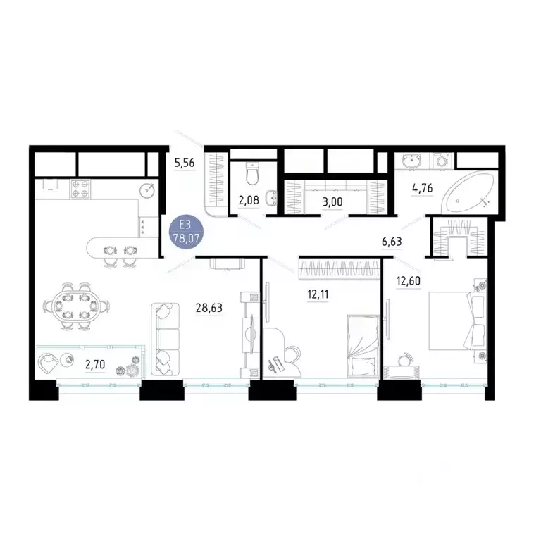 2-к кв. Рязанская область, Рязань ул. Ленинского Комсомола (78.07 м) - Фото 1