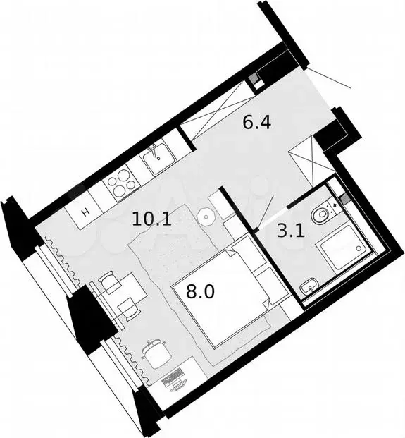 1-к. квартира, 27,6 м, 18/21 эт. - Фото 0