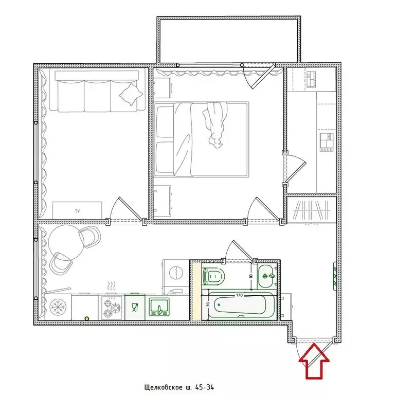 2-к кв. Москва Щелковское ш., 45 (38.0 м) - Фото 2