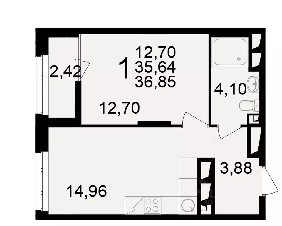 1-к кв. Рязанская область, Рязань ул. Чкалова (35.64 м) - Фото 1