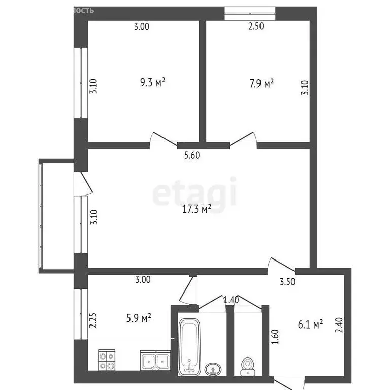 3-комнатная квартира: Выкса, Юбилейный микрорайон, 11 (50.3 м) - Фото 0