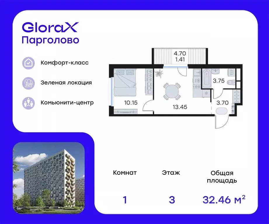 1-к кв. Санкт-Петербург пос. Парголово, Глоракс Парголово жилой ... - Фото 0
